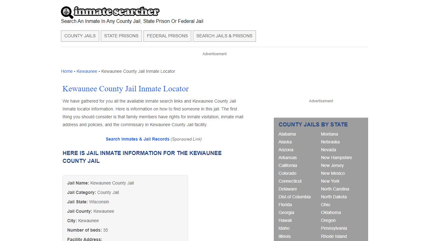 Kewaunee County Jail Inmate Locator - Inmate Searcher