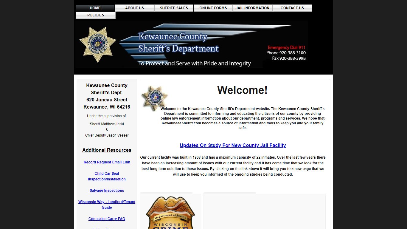 Kewaunee County Sheriff's Department Homepage